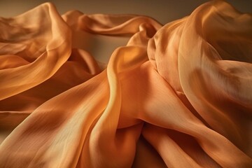 Semitransparent ocher silk fabric with abstract background. Generative AI