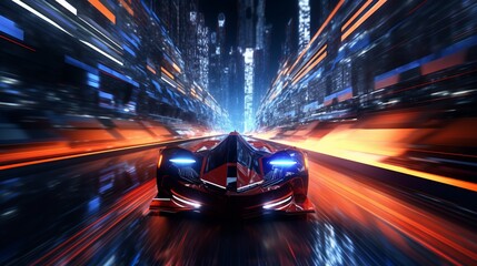 Immerse yourself in the dynamic energy of a pixelated racing car, carving its way through a vividly simulated racecourse.