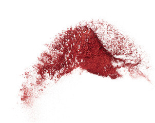 Red metallic glitter sparkle explosion in air. Red Glitter sand spark blink celebrate Chinese new...