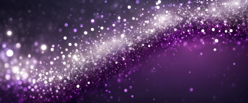 Silver Shimmer Spectacle: Glittering Bokeh and Shiny Metallic Accents Create an Illuminated Landscape of Luxury and Glamour - Abstract Purple & Silver Background