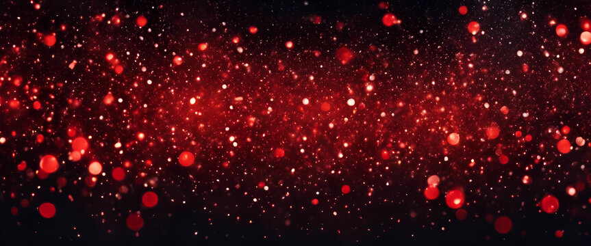 Celestial Valentine's Spark: Red and Black Bokeh Effusion Conjures a Magical Night of Romance - Perfect for Celebrations and Artistic Illustrations - Abstract Red & Black Background