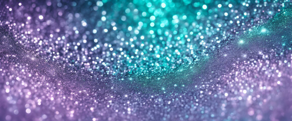 Obraz premium Blue Blissful Horizon: Shimmering Bokeh and Glittering Accents Craft an Elegant and Horizontal Landscape of Tranquility - Abstract Purple & Blue with Silver Background