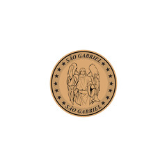 Saint Gabriel broze coin with the image of Saint Gabriel in the center and seven stars on each side. Vector for silkscreen, dtg, dtf, t-shirts, signs, banners, Subimation Jobs or for any application.