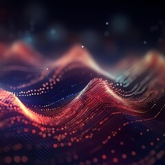 Abstract Digital Waves with Particle Dots on Dark Background
