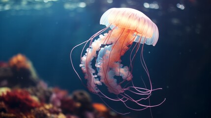 Jellyfish floating in the sea. Neural network AI generated art