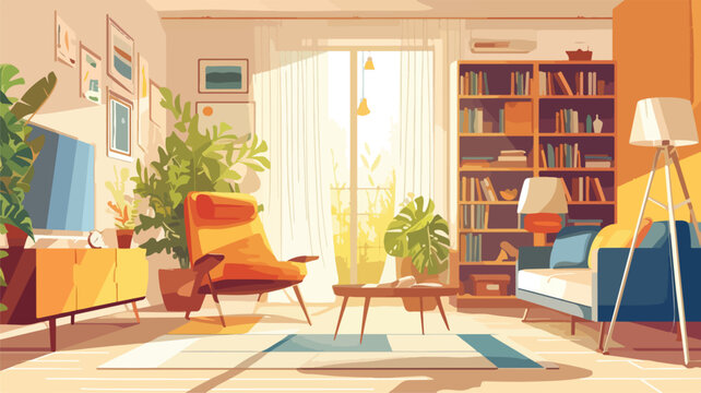 Cozy home flat color vector illustration set.