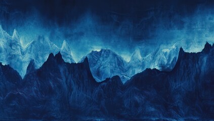 Ethereal blue mountains and serene night lake. Calm mysterious landscape - obrazy, fototapety, plakaty