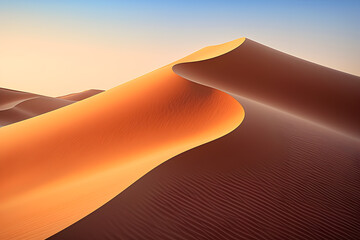 Abstract art of landscape of golden sand with blue sky in dubai desert ai generated