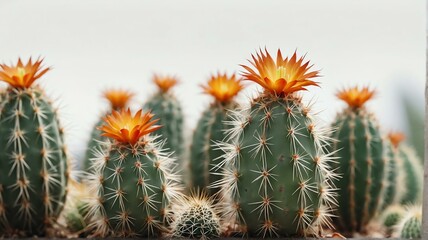 Bush of bunny ear cactus on plain white background from Generative AI