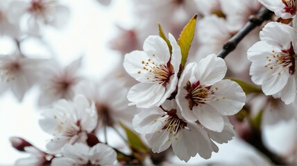 Bush of cherry blossoms on plain white background from Generative AI