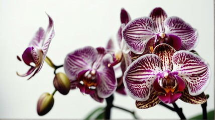 Bush of colorful orchid flowers on plain white background from Generative AI