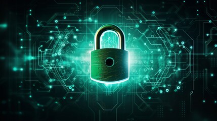 Lock digital background, cyber security symbol. Neural network AI generated art
