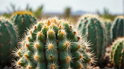 Obraz premium Bush of Ladyfinger cactus on plain white background from Generative AI