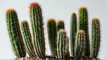 Bush of Ladyfinger cactus on plain white background from Generative AI