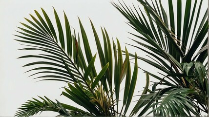 Bush of palm leaves on plain white background from Generative AI