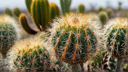 Bush of Pincushion cactus on plain white background from Generative AI