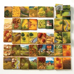 Artistic Montage of Seasonal Landscapes in Stylized Tiles