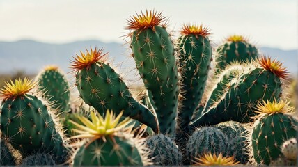 Bush of Star cactus on plain white background from Generative AI
