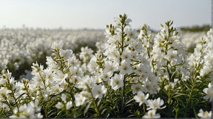 Bush of white flowers on plain white background from Generative AI