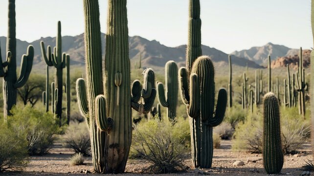 Bush of Saguaro cactus on plain white background from Generative AI