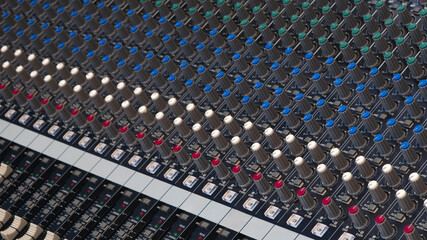 Audio sound DJ mixer control panel remote for music keyboard. close up view macro closeup.