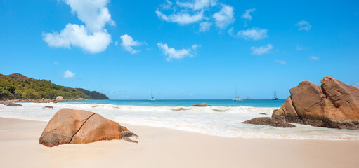 Tropical Paradise - Anse Source d'Argent Beach on island La Digue in Seychelles