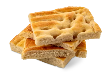 Fotobehang Liguria Baked Genoese focaccia, flat bread slices stacked isolated  © framarzo