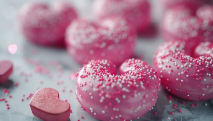 Fototapeta premium Folded pink frosted donuts with sprinkles