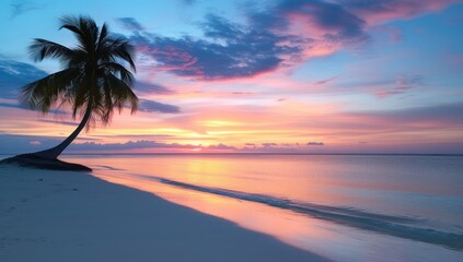 Fototapeta na wymiar Calm ocean waves under a pink sky at sunset. Calm nature