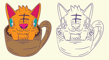 cute animal doodle illustration for coloring page drawing book