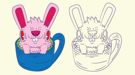 cute animal doodle illustration for coloring page drawing book