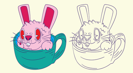 cute animal doodle illustration for coloring page drawing book