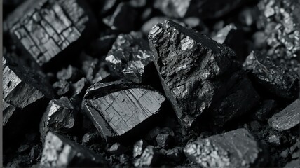 Pieces of coal on plain black background from Generative AI