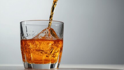 A glass with orange soda cola drink liquid on plain white background from Generative AI