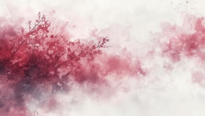 Red cherry blossoms watercolor illustration. Gentle spring flower branches on a soft pastel background