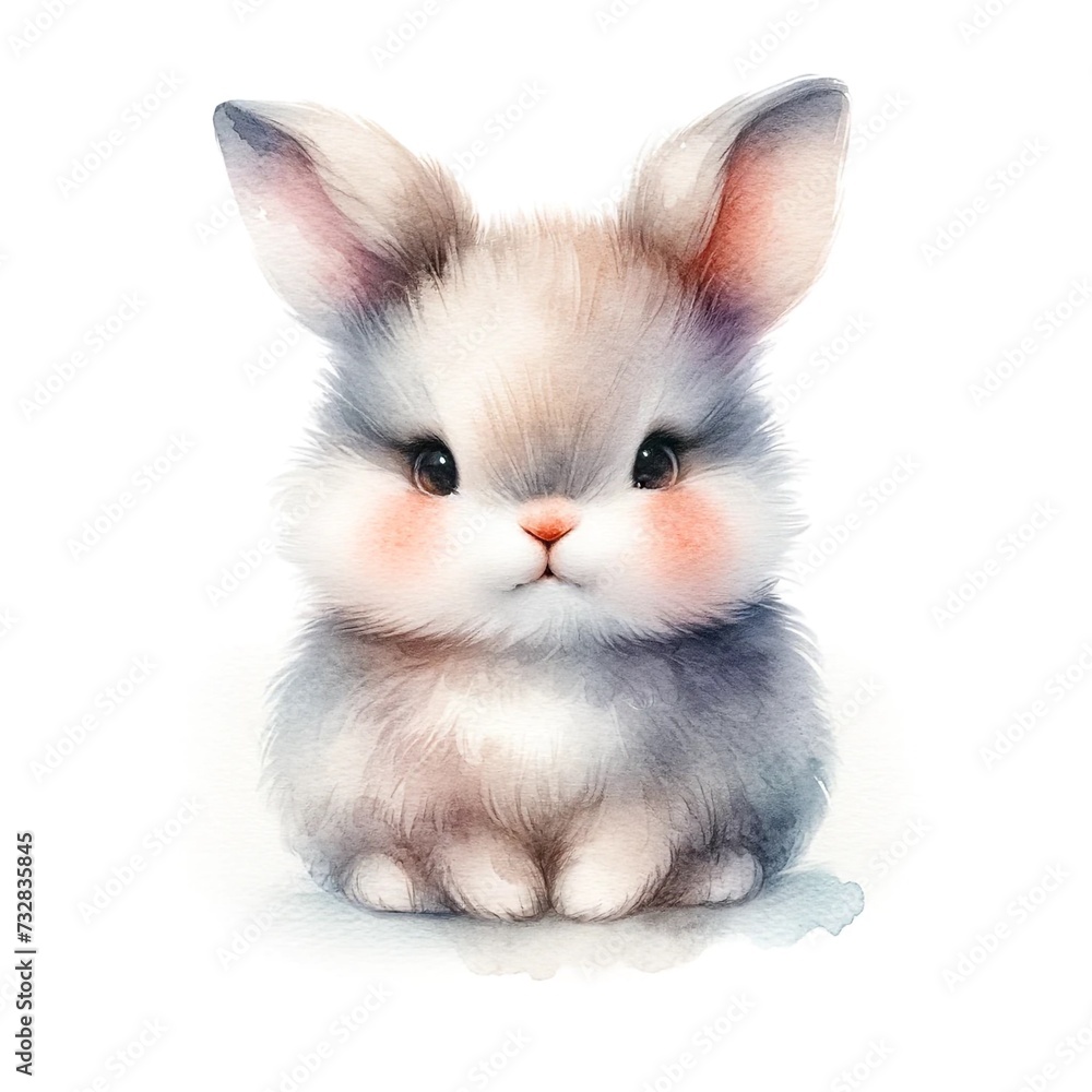 Poster whimsical bunny watercolor illustration created with generative ai technology