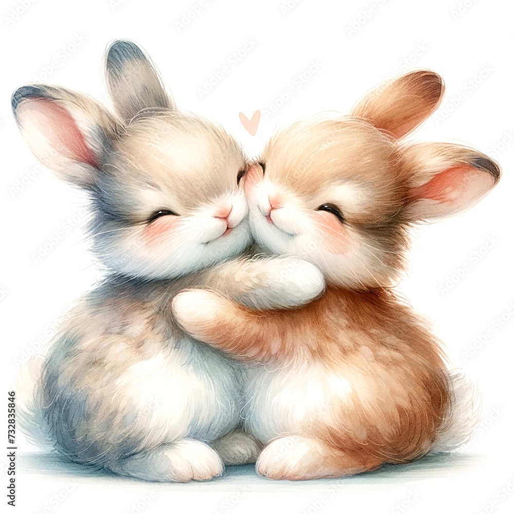 Poster whimsical bunny watercolor illustration created with generative ai technology