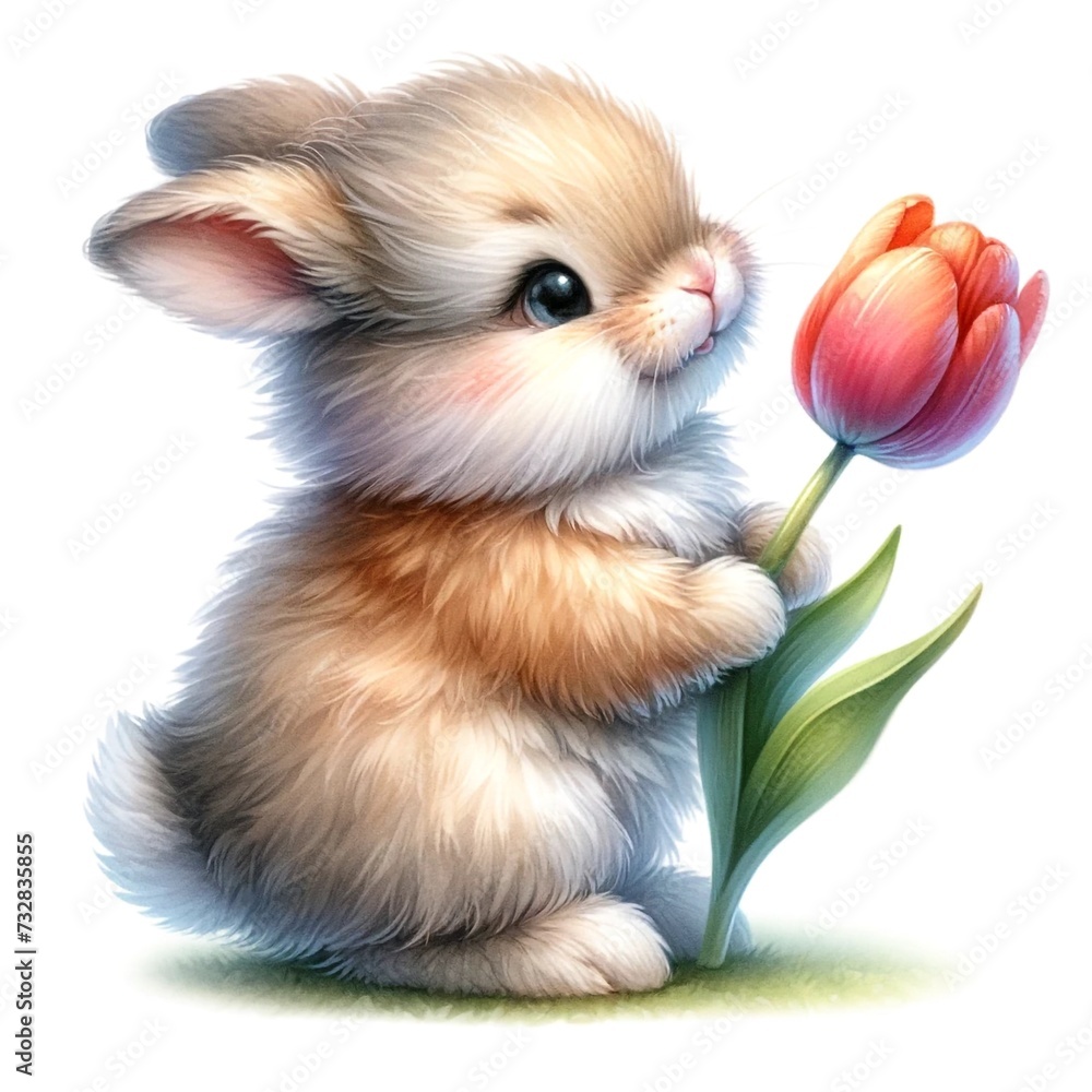 Poster whimsical bunny watercolor illustration created with generative ai technology