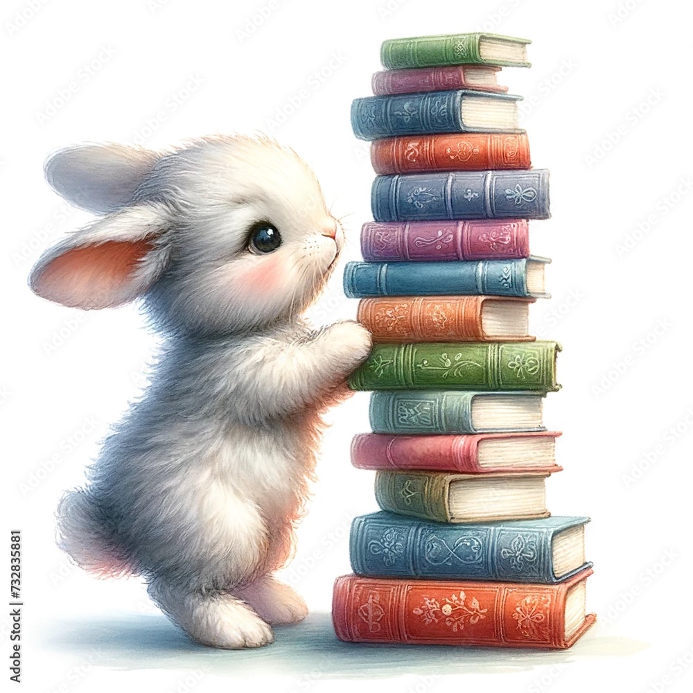 Poster whimsical bunny watercolor illustration created with generative ai technology