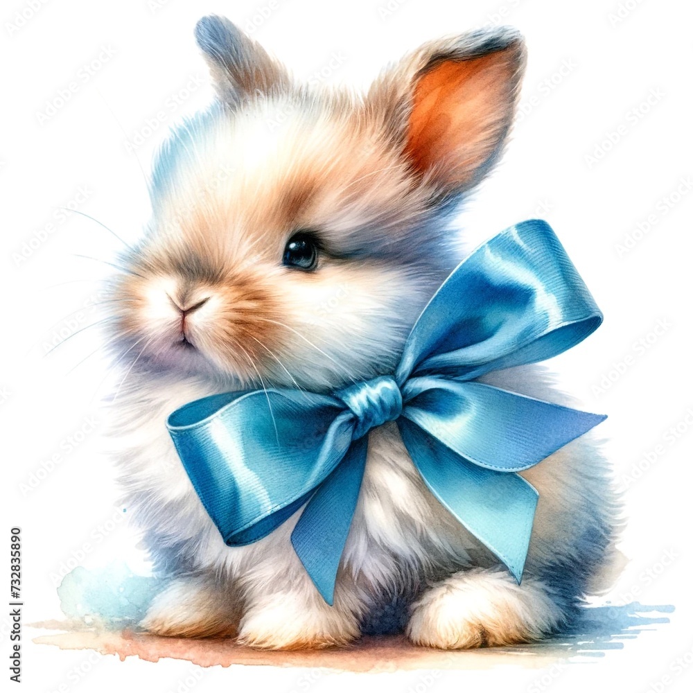 Poster whimsical bunny watercolor illustration created with generative ai technology