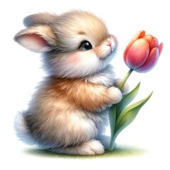 Fototapeta na wymiar Whimsical bunny watercolor illustration created with Generative AI technology