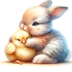 Obraz na płótnie Canvas Whimsical bunny watercolor illustration created with Generative AI technology