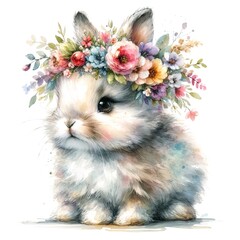 Whimsical bunny watercolor illustration created with Generative AI technology