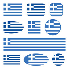 Greece flag set, isolated on white background, vector illustration.