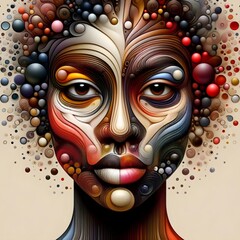 Abstract image of human face with colored curves and circles