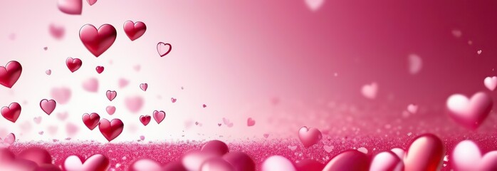 Obraz premium Love valentine's background with pink falling hearts over white
