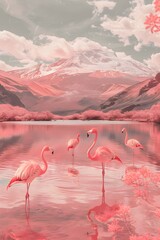 pink flamingo, photo wallpaper, peach color background, trendy color, screen saver.