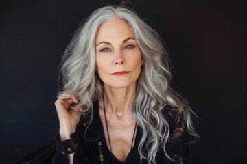 Fototapeta premium Vibrant portrait of a confident Mature woman with elegant gray hair Symbolizing beauty at every age and promoting positive aging