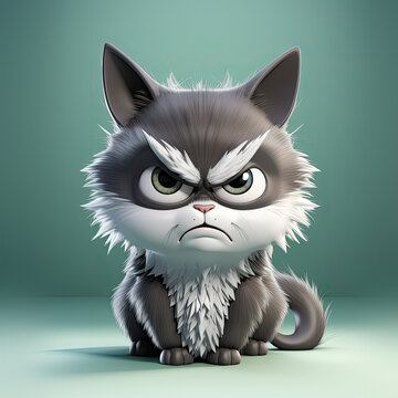 Cute Cartoon Angry Cat Character with Big Eyes