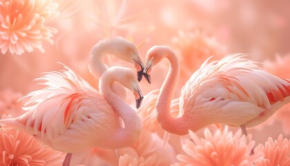 pink flamingo, photo wallpaper, peach color background, trendy color, screen saver.